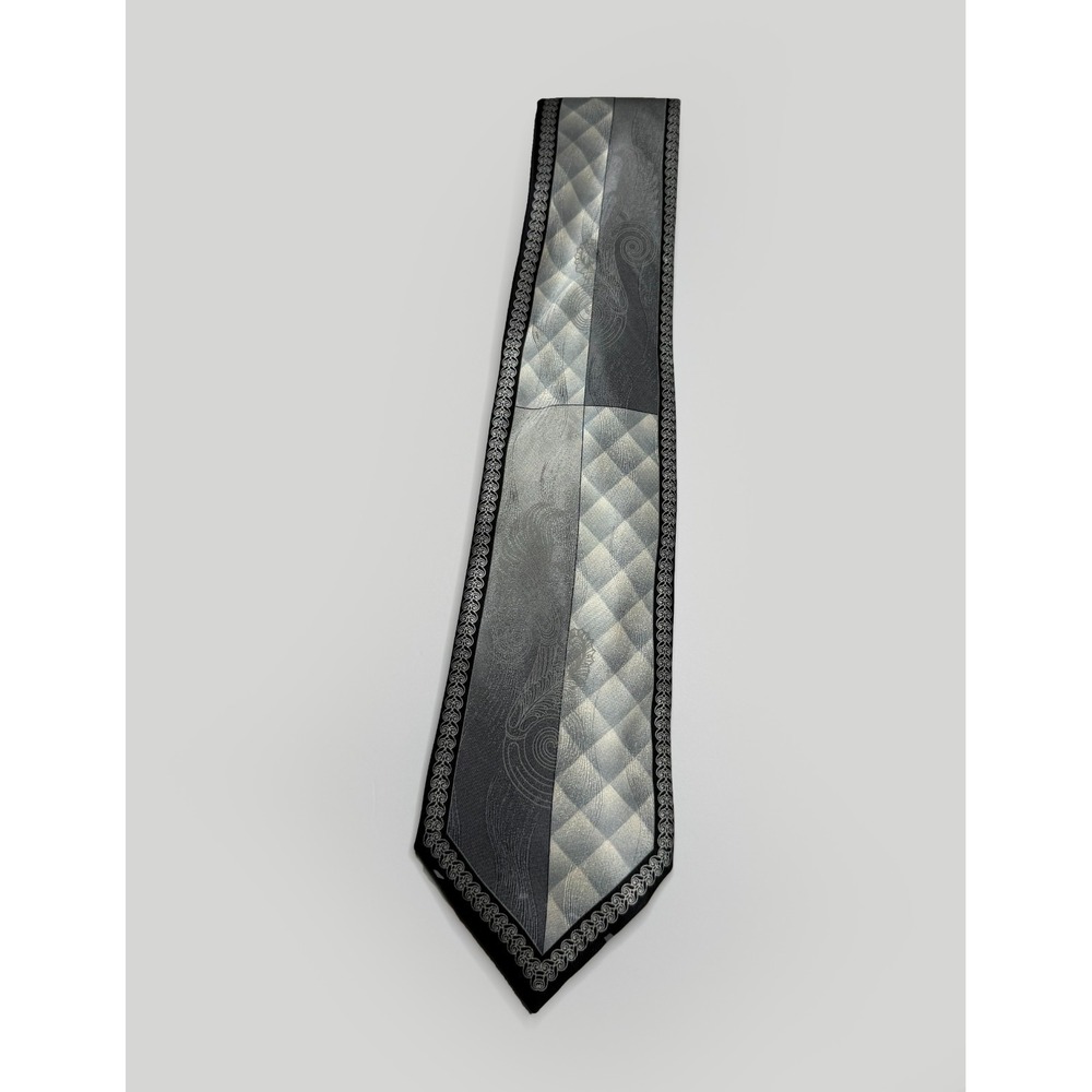 Murano Italia Silk Necktie Gray Black Italian Luxury Classic‎ Formal Mens Tie